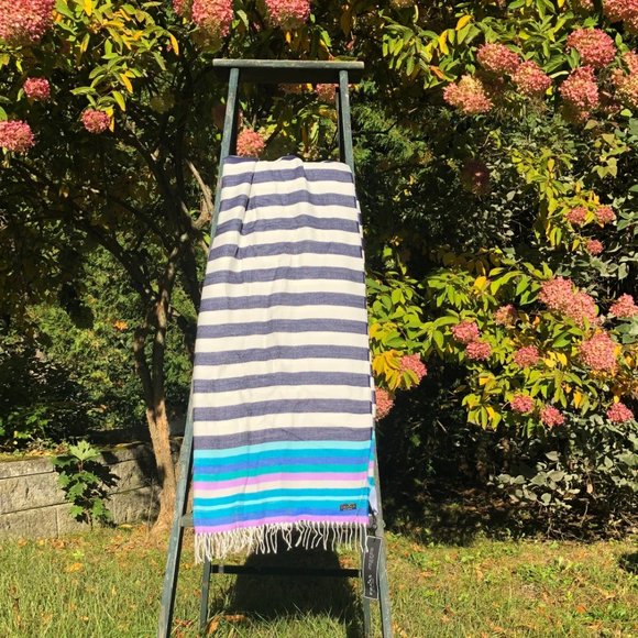 Navy Stripe Lightweight Cashmink Throw | Fraas - Picture 2 of 5